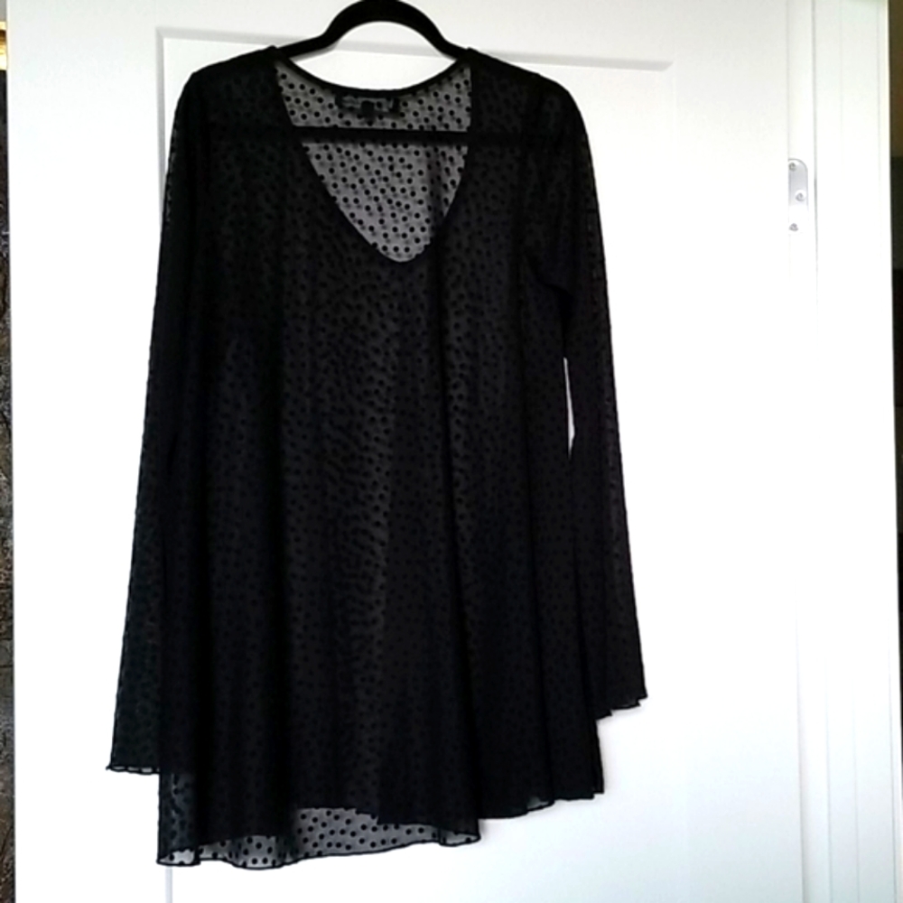 For Love & Lemons Black Velvet Polka Dots Long Sleeve Dress Made In USA Size S